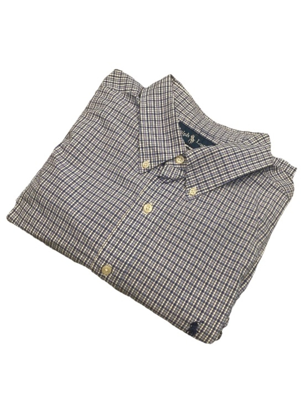 Ralph Lauren Men’s 18, 36/37 Blue Micro Check Button-Down Long Sleeve Shirt